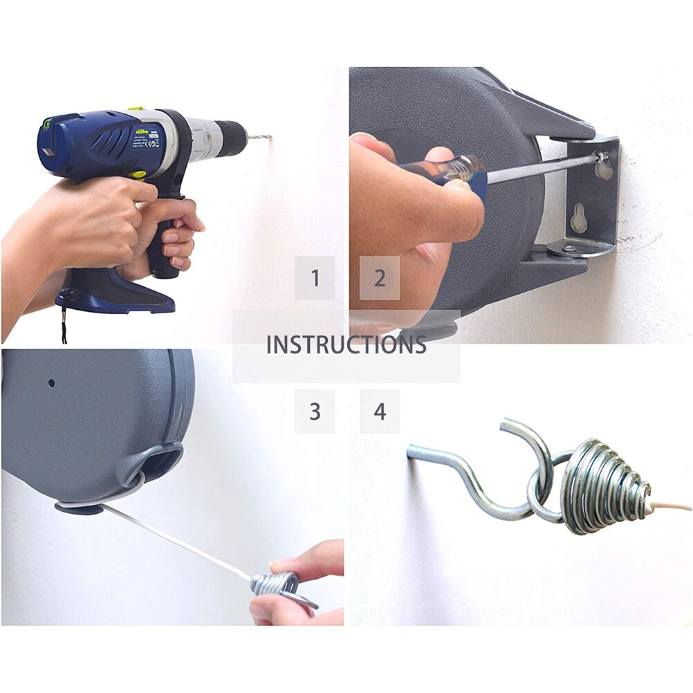 Retractable Clothesline Portable Heavy Duty Outdoor Travel Indoor Outdoor Single Clothes Drying Rack PVC Retracting Clothes Line