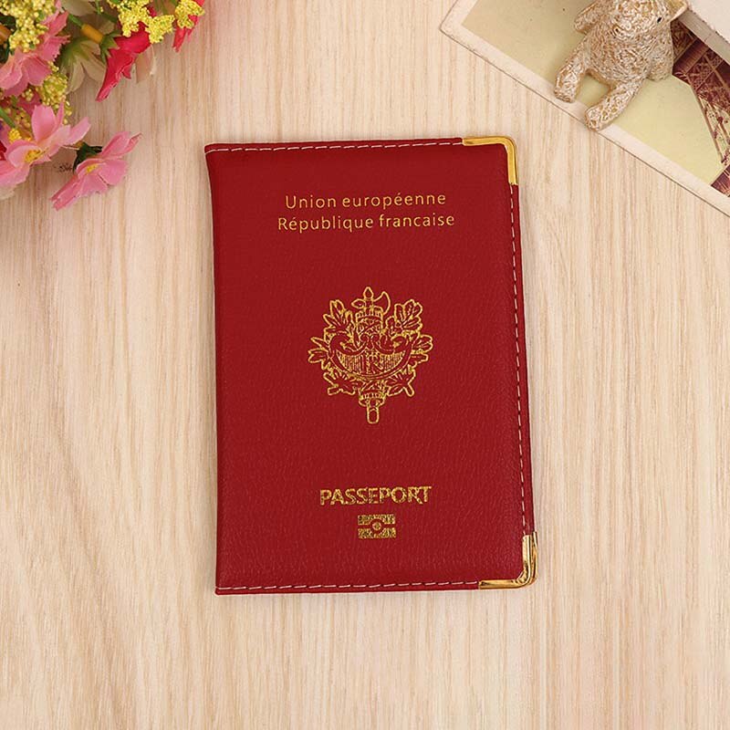 PU Leer Frankrijk Passport Cover Credit Card Slots Porte-Passeport Housse voor Mannen Vrouwen Franse Paspoorten Organisator voor Reizen: Red wine