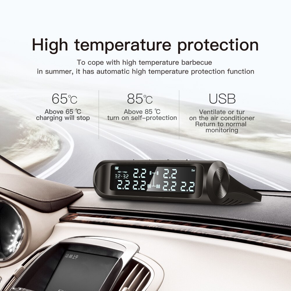 Tirebull dæktryk overvågningssystem auto motocykel lastbil tpms lcd farve dæk trykmåler 4 stk ekstern sensor bilalarm