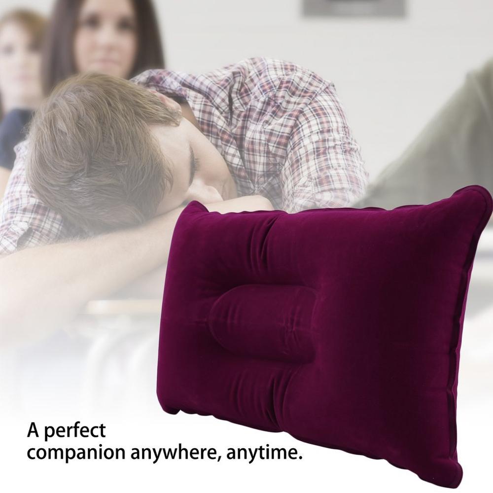 Almohada plegable portátil de viaje al aire libre, cojín inflable de aire, descanso, almohadas cómodas para dormir, accesorios de viaje: Wine Red