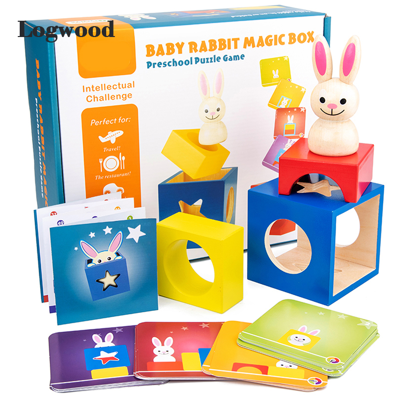 Baby Speelgoed Konijn Magic Box Kubus Houten Speelgoed Voor Kinderen Dier Geometrische Monterssori Educatief Voor Kids