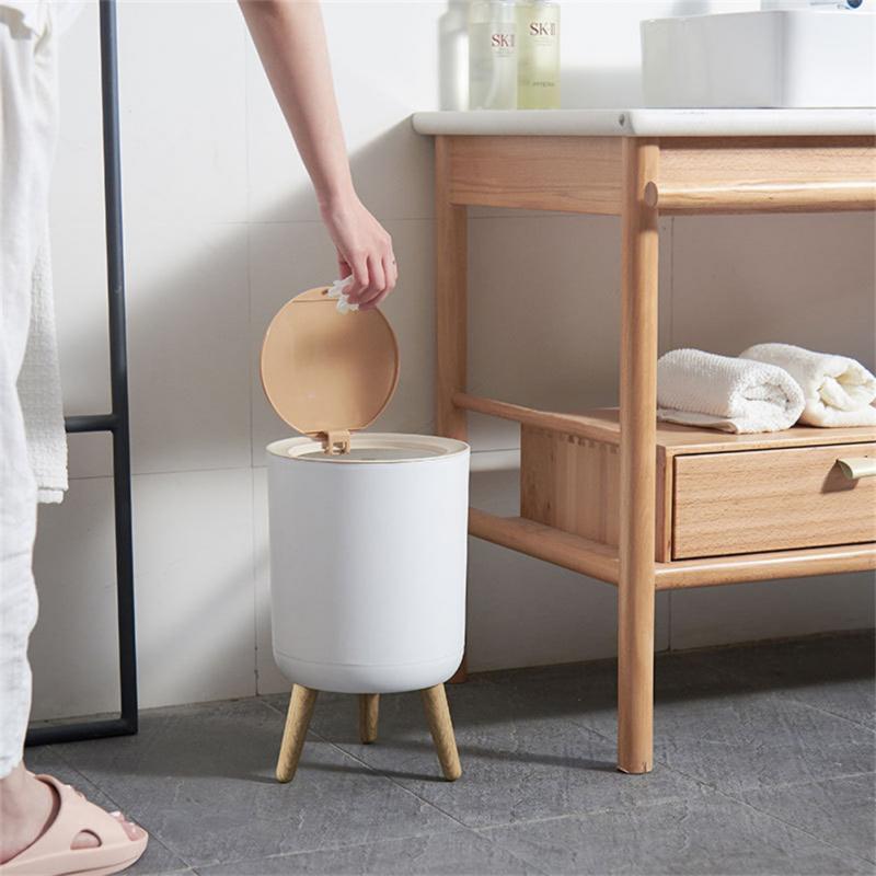 Mini Hohen Nachahmung Holz Mülleimer Schreibtisch Runde Müll Mit Presse Abdeckung Für Wohnzimmer Wc Küche Reinigung Werkzeuge