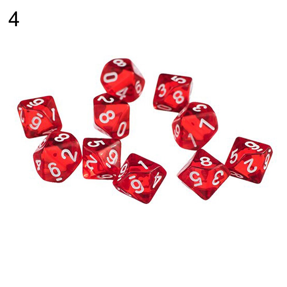 10Pcs Transparant Polyhedral D10 Multicolor Dice Game Party Pub Supplies Dice Game Party Pub Levert