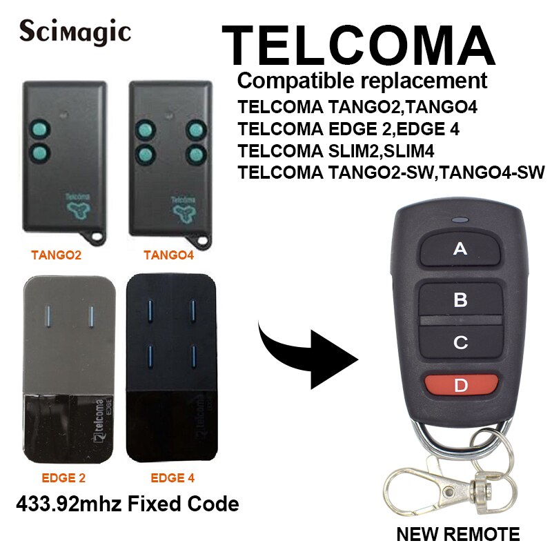 TELCOMA EDGE 2 / EDGE 4 porte de garage porte télécommande 433.92 MHz émetteur