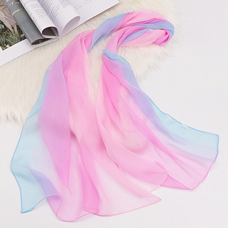 Jifanpaul Gradiënt Zijden Sjaal Vrouwelijke Populaire Sjaal Georgette Multicolor Sjaal Dans Zijden Sjaal: T48-light blue pink
