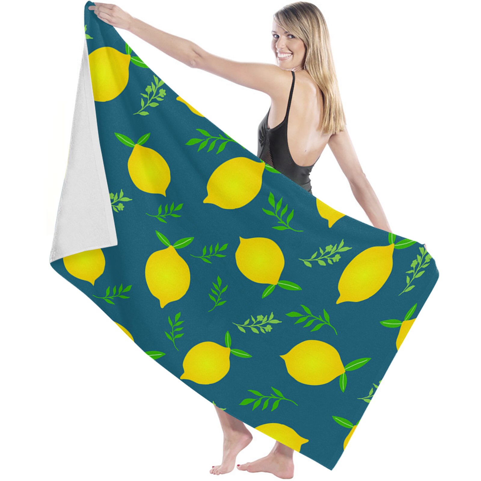 Verse Fruit Citroen Blauwe Achtergrond Badhanddoek Voor Volwassenen Thuis Essentials Zomer Zwemmen Strand Handdoek Snel Droog Gezicht Handdoek