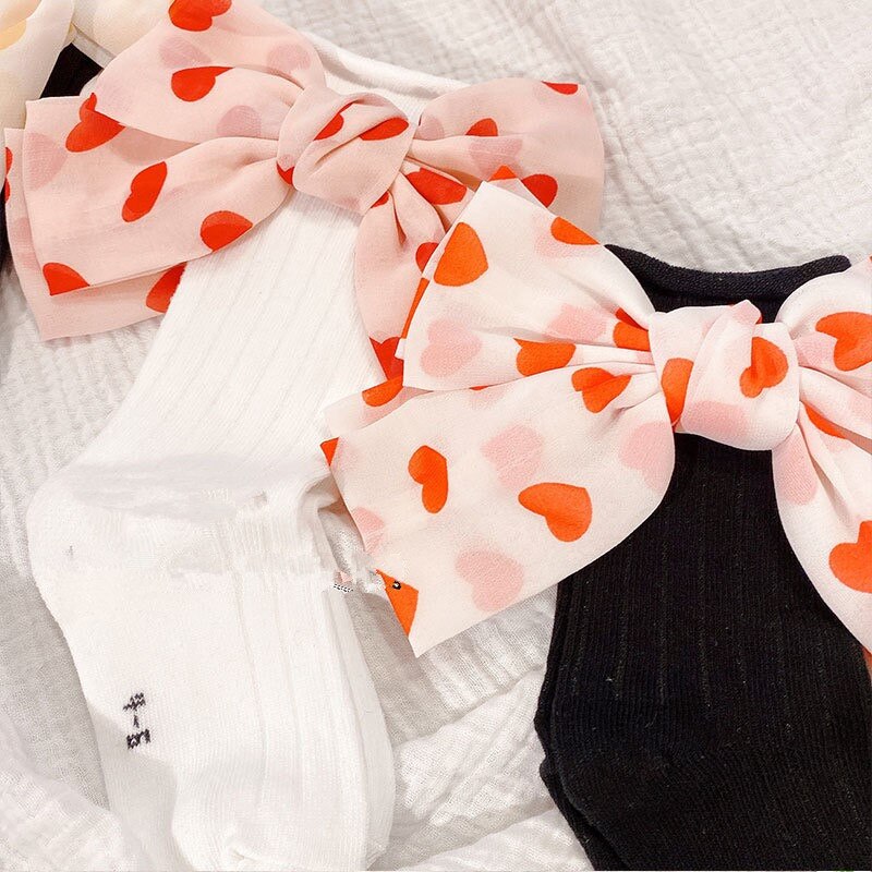 Japanse Uniform Stijl Meisjes Stapel Sokken Chiffon Liefde Print Grote Boog Zoete Baby Meisjes Sokken Kous Kids Kleding Accessoires