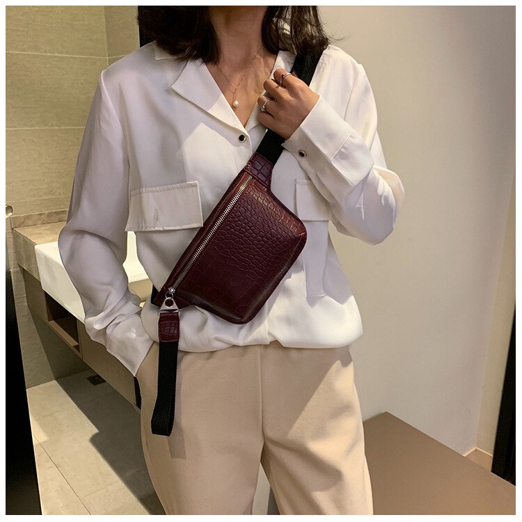 Women bag crocodile multicolor messenger chest bag clutch female Pu leather handbag cross body bag: Burgundy