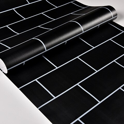 Selvklebende tapet svart/hvit vanntett pvc sovesal garderobe oppussing klistremerker dekorativ tapet barnerom hjemmeinnredning: E / 60 cm x 5m
