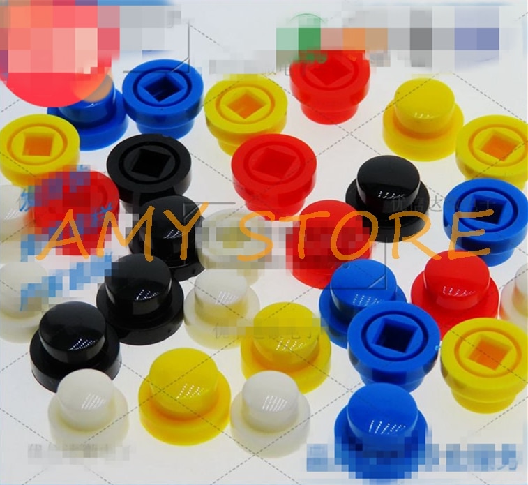 100 stuks 12 x 12 x 7.3mm tactiele tact drukknopschakelaar rond  a96 kapdeksel 7mm 8.5mm wit grijs zwart rood groen blauw geel