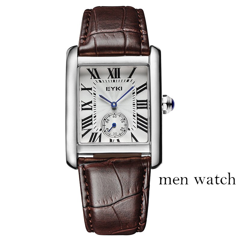 Eyki Brand Couple Tables Lovers Watch Formal Leather Strap Square Dial Waterproof Quartz Watch Women Clock Wrist Watches For Men: 5043