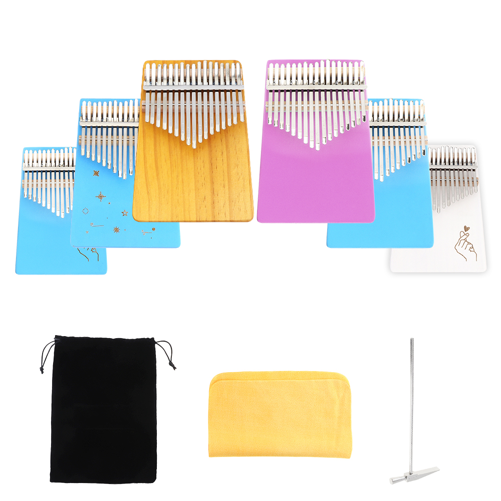 Piano de 17 teclas, dedo blanco Kalimba, patrón de corazón sólido, tablero individual, pino mbera, Mini teclado, instrumento Musical