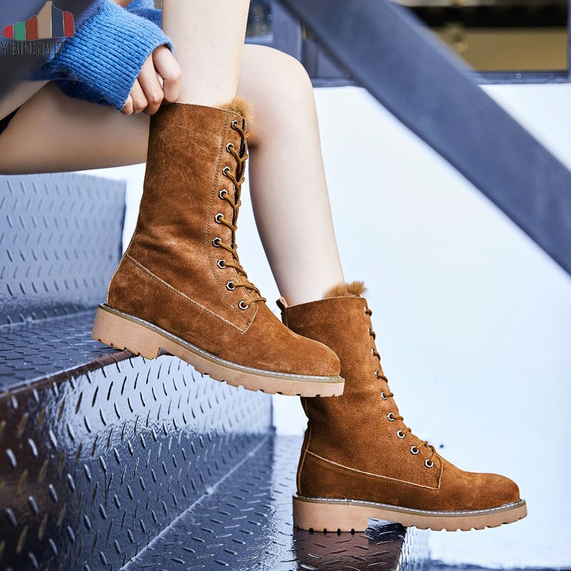 Centenaire bottes à talons carrés pour femmes bout rond femmes chaussures bas (1cm-3cm) chaussures d'hiver femmes à lacets bottes à fourrure