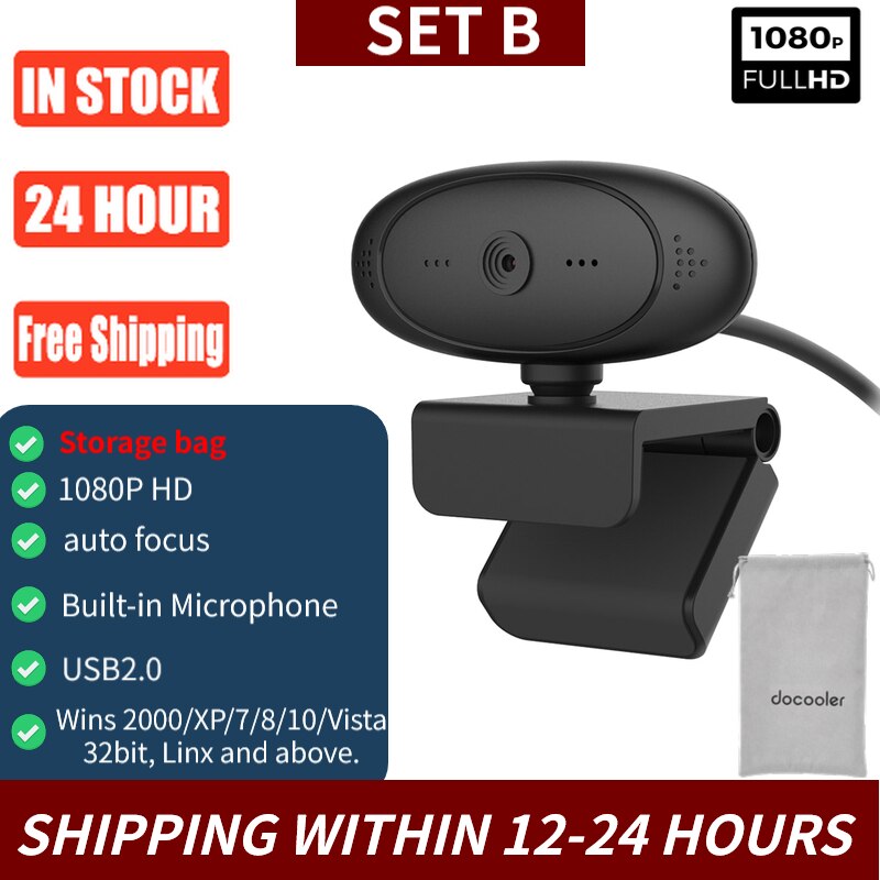 Full HD 1080P Webcam USB Camera webcamera autofocus With Microphone Flexible Rotatable Web Camera for Video Conference Computer: webcam B