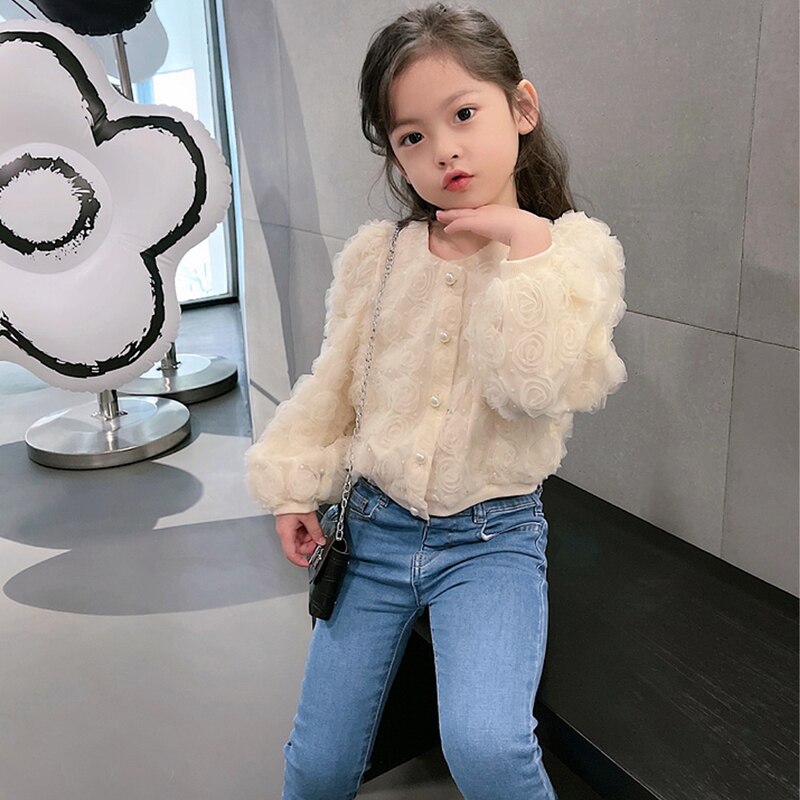 2-12 anni camicia a maniche a sbuffo per ragazze Pretty Princess Rose Flowers camicette cappotto top solidi capispalla primavera autunno abbigliamento per bambini