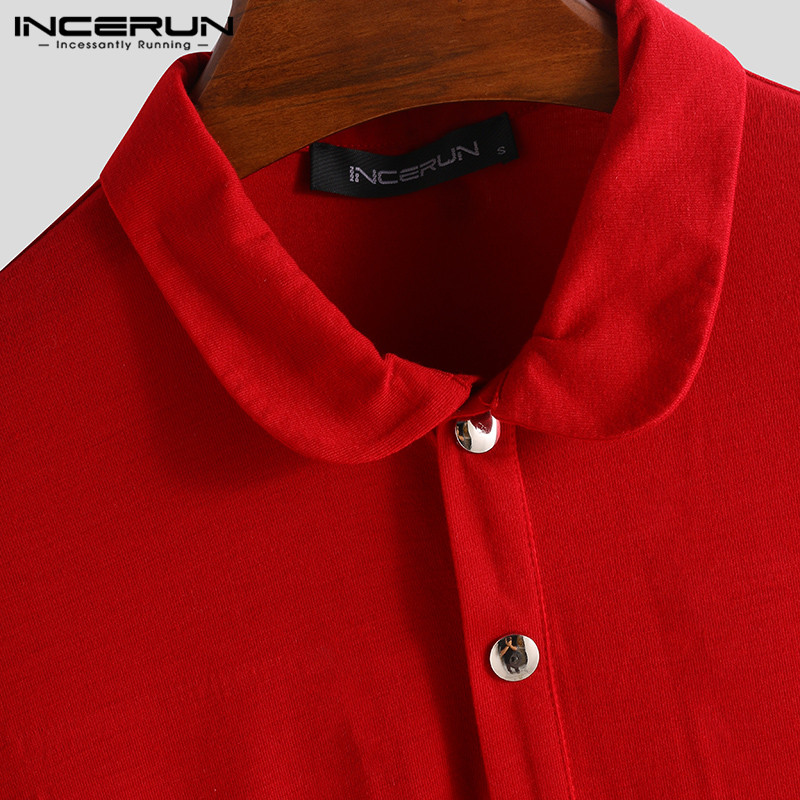 Incerun menn jumpsuit lapel neck rompers solid shortsleeve fitness hiphop bodybuilding menn overalls bukser streetwear s -5xl