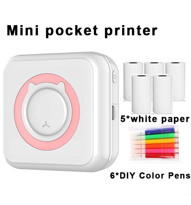 Pocket Thermal Printer Portable Mini Wirelessly BT Connect 200dpi Photo 57 mm Label Memo List Printing Wireless Printer Clearly: pink-DYZ-5-C