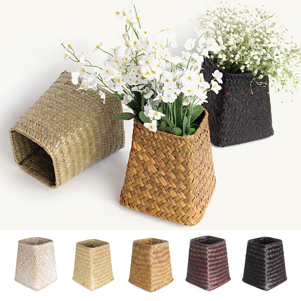 Rattan Straw Storage Basket Clothing Storage Basket Wicker Basket Folding Flower Pot Home Garden Hanging Basket Wedding