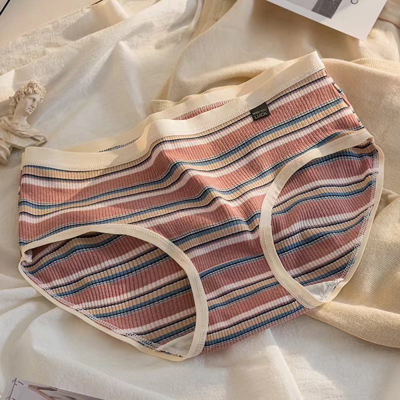 Damen-Unterwäsche aus Baumwolle, Mädchen-Höschen in Kontrastfarbe, Komfort-Höschen, modische Streifen, rutscht, weibliche Dessous: M / Braun