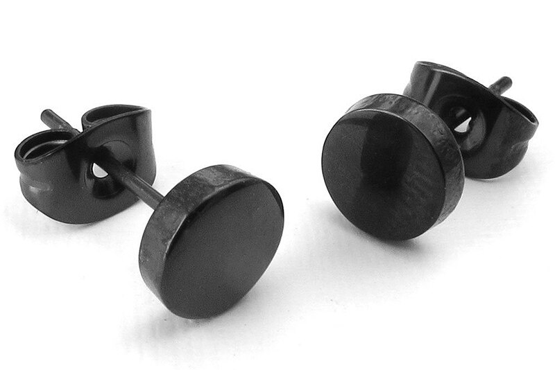 Sieraden Mannen Oorbellen, Cirkel Oorstekers, 2 Stuks (1 Paar), Roestvrij Staal, Zwart: Black3