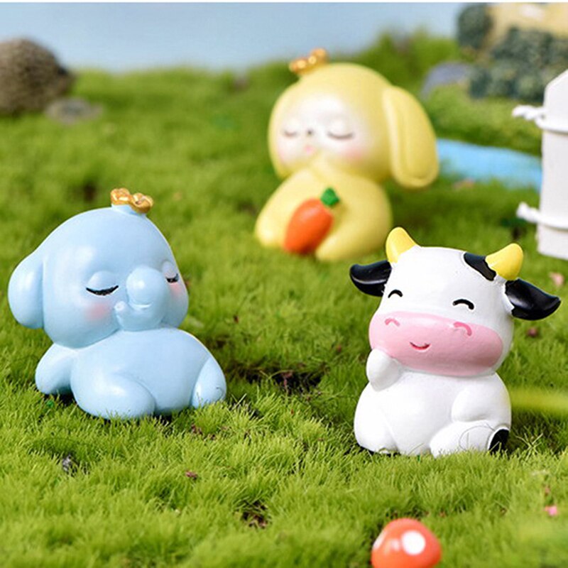 Kawaii Mini Cow Pig Animals Home Micro Fairy Garden Figurines Miniatures Home Garden Decoration DIY Accessories