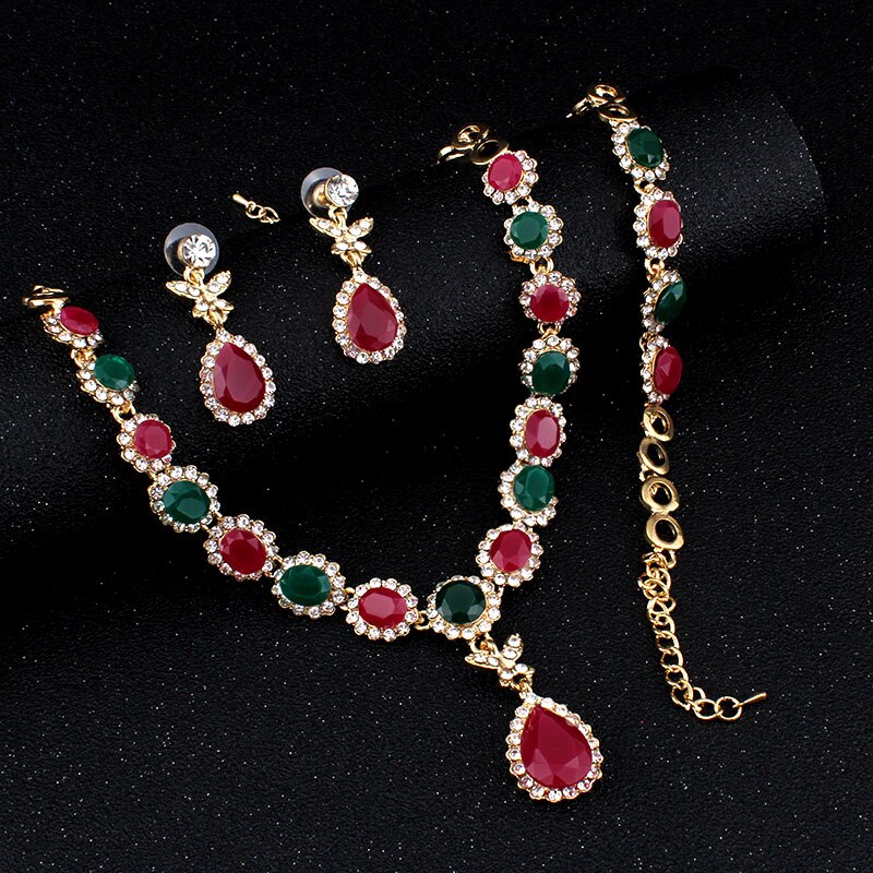 jiayijiaduo multicolor crystal gold-color jewelry necklace earrings accessories of women European african jewelry sets