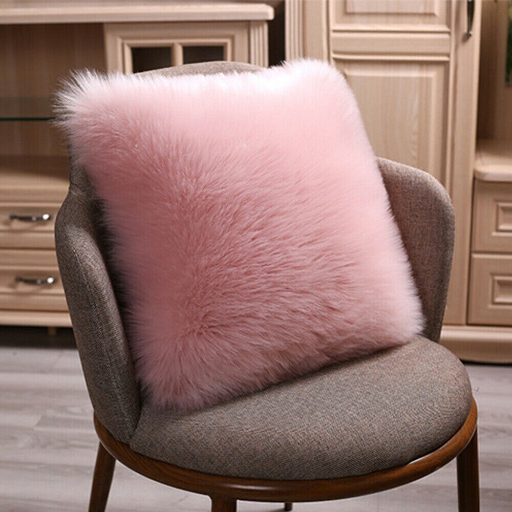 Faux Fur Fluffy Pluche Zachte Sofa Sierkussen Cover Kussen Case Solid Home Decor Woonkamer Slaapkamer: Roze