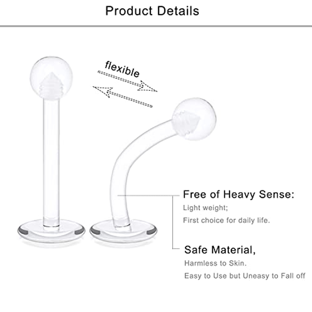 3pcs 16g Labret Studs Lip Ring Snakebite Monroe Bioflex Flexible Cartilage Conch Forward Helix Tragus Steel Ball Pick Size