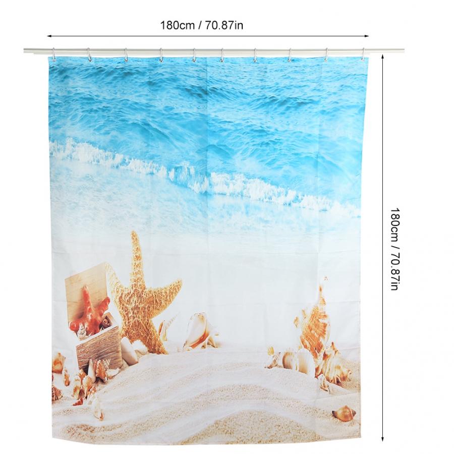 Cortina de ducha con hermoso paisaje de playa, impermeable, a prueba de moho, cortina de baño estampada con ganchos, decoración de baño para el hogar, porte doccia: 180 x 180 cm