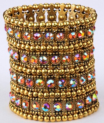 Multilayer stretch cuff bracelet women crystal wedding bridal jewelry B12 4 ROW antique silver color: gold AB crystal