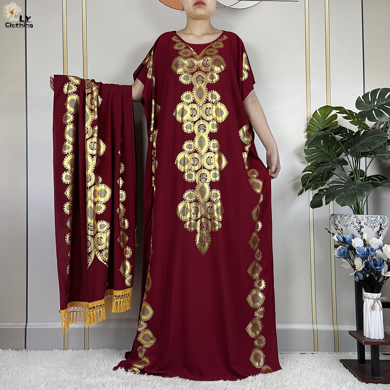 Stijl Afrikaanse Abaya Zomer Korte Mouw Losse Jurk Katoenen Moslim Maxi Femme Jurk Met Grote Sjaal Dubai Islam Casual Gewaad: Black