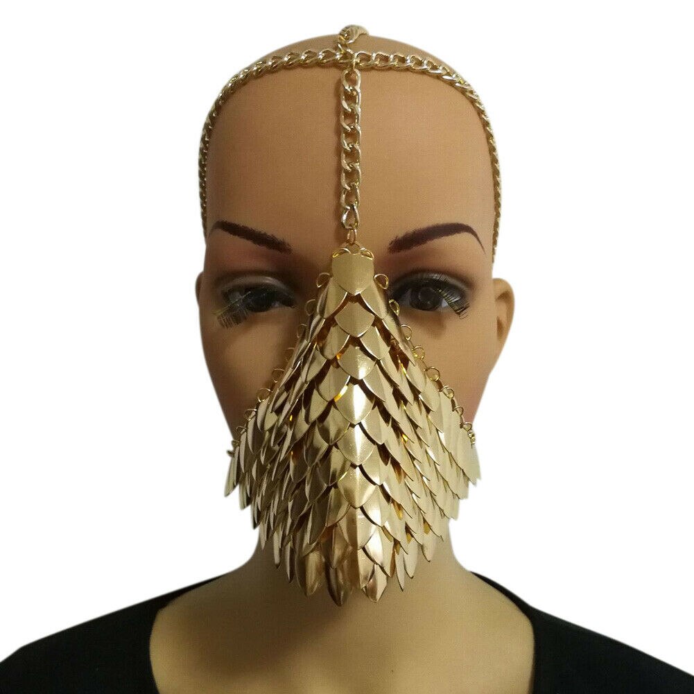 Alliage tête chaîne femmes Steampunk métal masque tête chaîne pour Halloween fête Cosplay glands: A