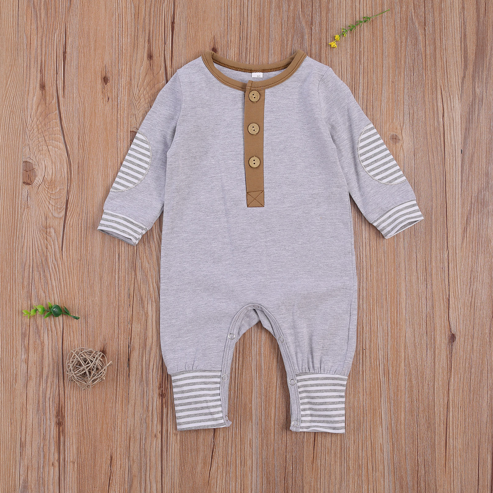 FOCUSNORM Autumn Infant Baby Boys Girls Rompers Striped Patchwork Long Sleeve Button Cotton Jumpsuits 0-18M