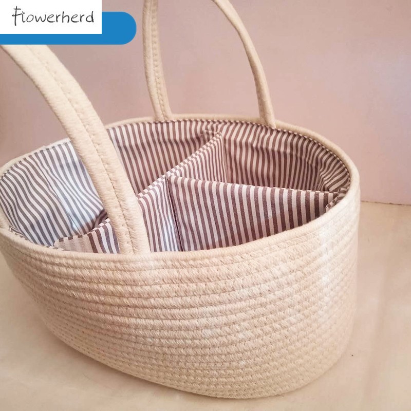 Stor baby ble caddy organizer kurv bomulds reb håndlavet ble opbevaring kurv bærbar til piger børnehave ble organisator