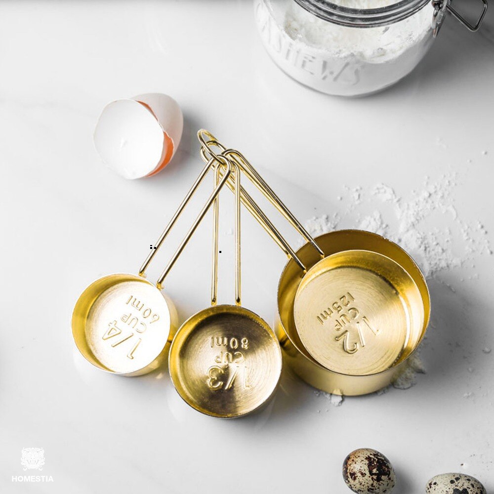 Stainless Steel Measuring Cups 8 PIECE Dry and Liquid Ingredients Cooking Utensils Gold Measuring Cups Measuring Spoons Set
