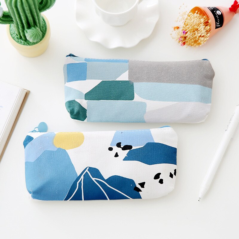 Abstract landscape pencil case cute canvas school pencil case student stationery bag office school stationery