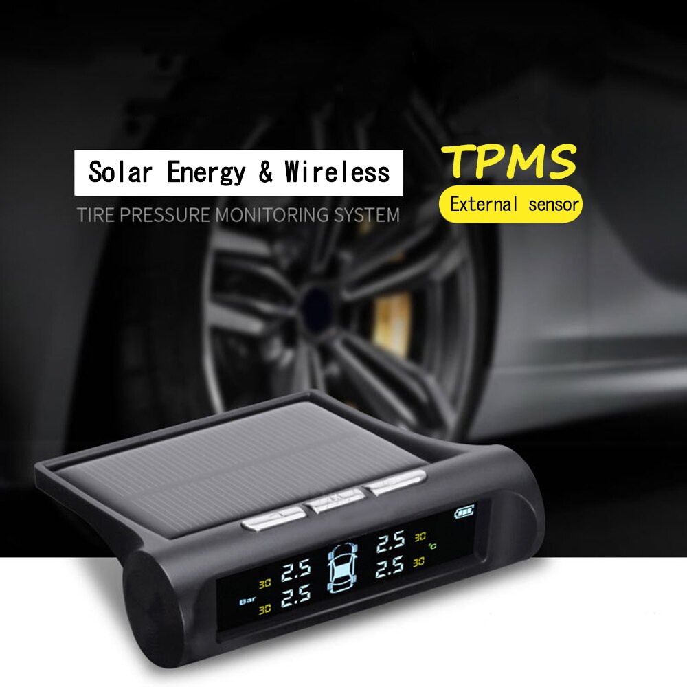 TPMS Tire Pressure Monitoring System Universal Wireless with 4 External Sensors Real-time Display 4 Tires' Pressure Temperature