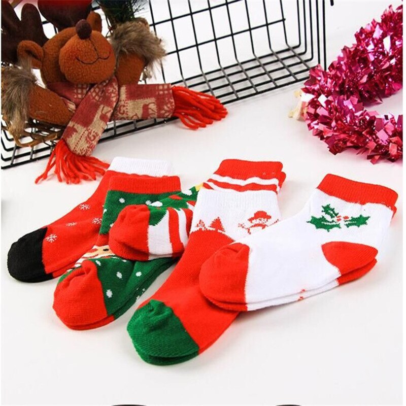 1 Pair Lytwtw's Cotton Winter Baby Girls Boys Kids Socks Children Terry Snowflake Elk Santa Claus Christmas Sock