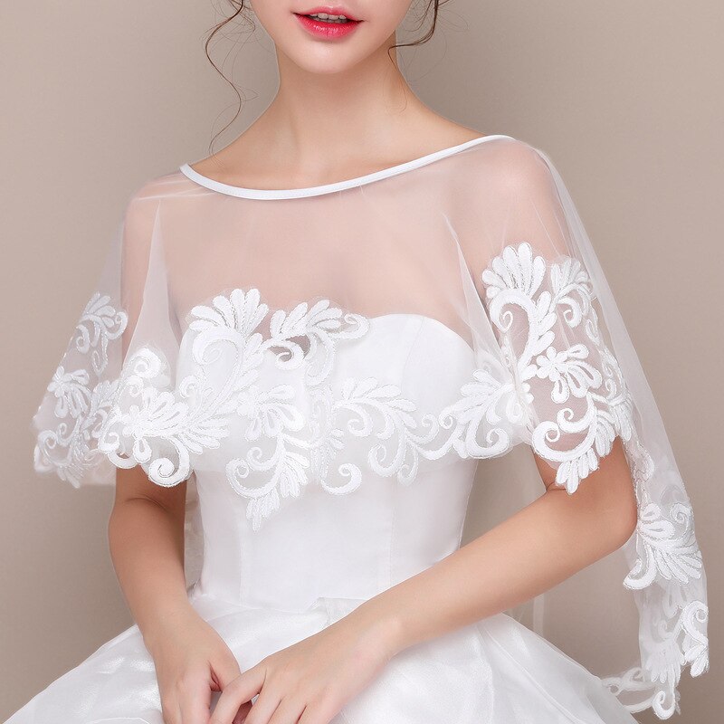 JaneVini Summer White Cape Lace Wedding Dress Shawls Appliques Shrug Women Bolero for Wedding Jackets Chaquetas De Mujer
