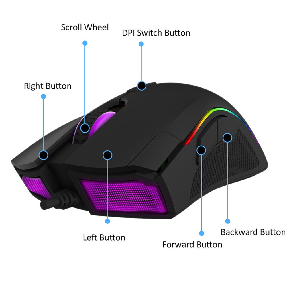 Delux M625 Wired Gaming Mouse Game Sensor A3050 PMW3360 Max to 24000 DPI RGB Colorful Backlit For PC Laptop Desktop