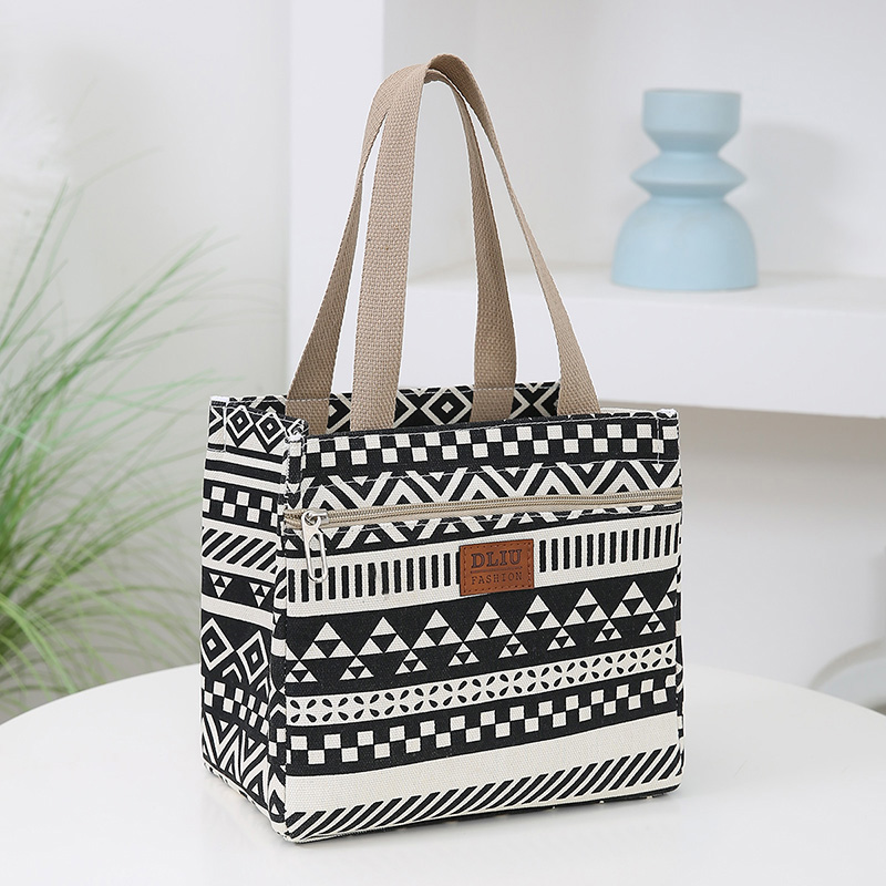 striped pattern lunch bag with foil insulation and handles for work and commuting