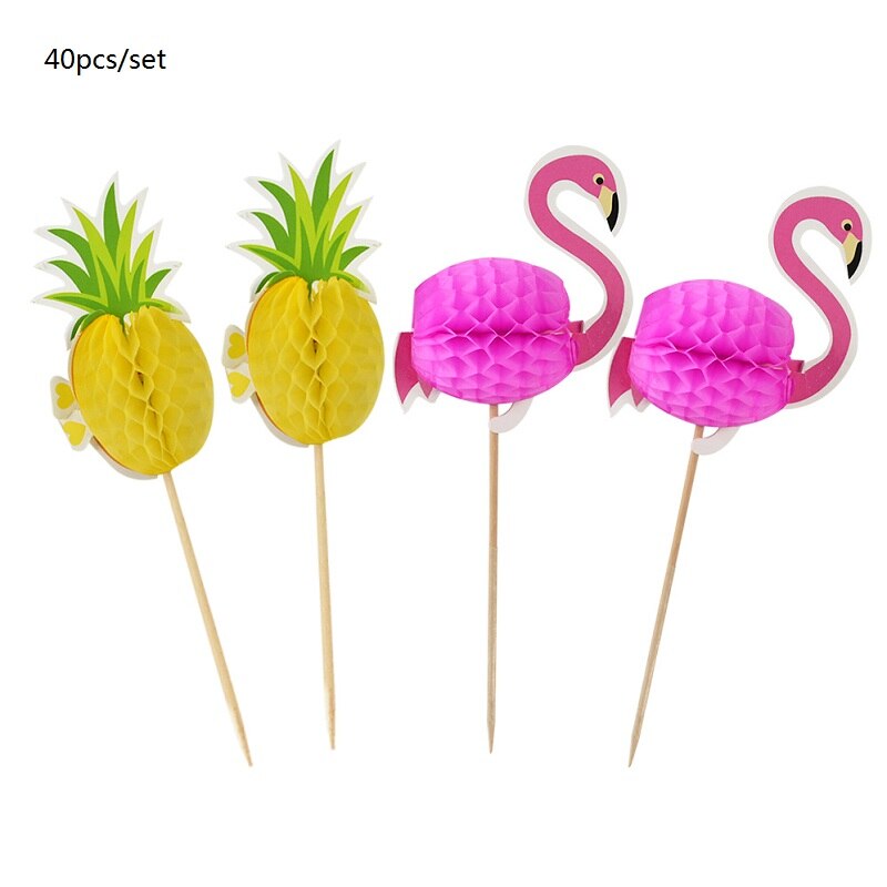 40 stk hawaii 3d flamingo kage topper kage picks dekoration forsyninger cupcake toppers bryllup tropisk sommer fest dekoration: 40 stk 3 dmix