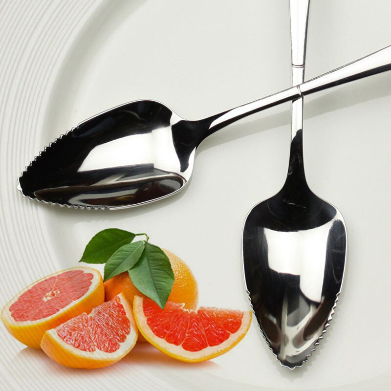2PCs Fruit Grapefruit Spoons Stainless Steel Grapefruit Spoons 17cm Long Handle Fruit Spoon Fork