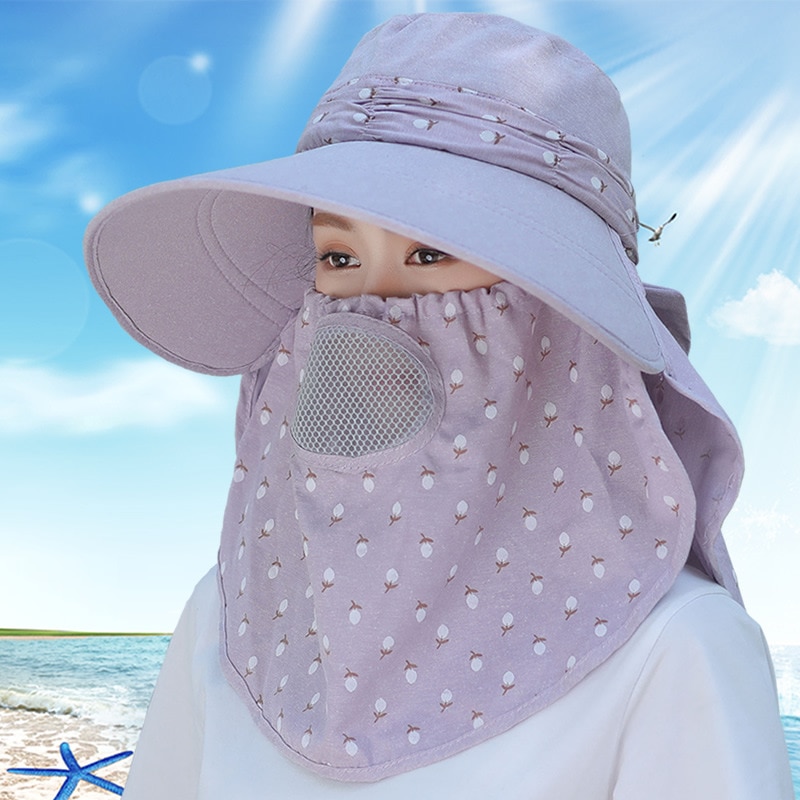 Capa de proteção primavera verão chapéus de sol feminino pescoço rosto protetor solar de borda larga respirável pescador chapéu máscara de sol ao ar livre