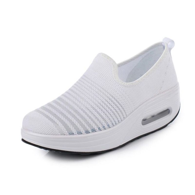 Summer Toning Shoes For Women Fitness Walking Shoes Slip on Slimming Jogging Sneakers 4.5 cm Wedge Platform Swing Shoes: white / 39