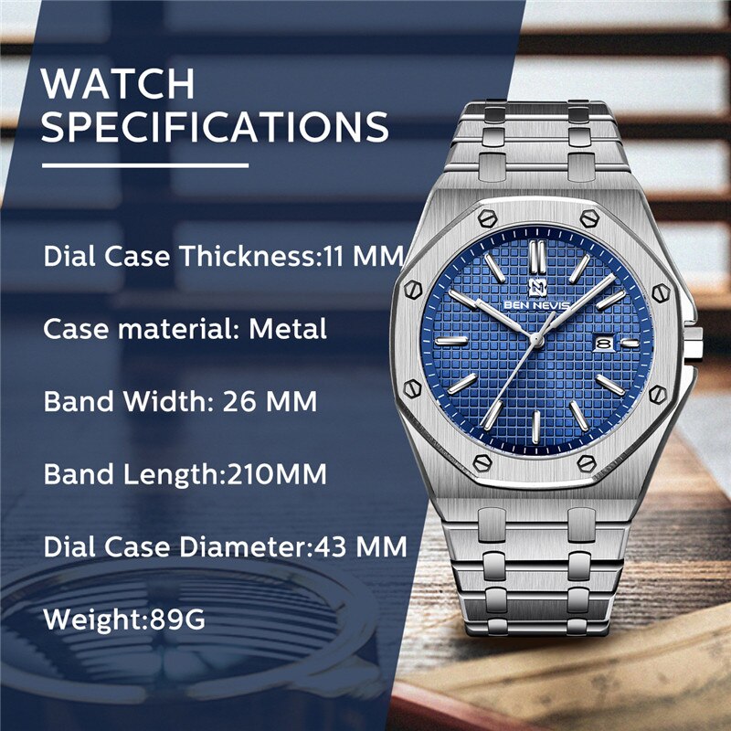 Luxe Top Brand Mannen Quartz Horloges Waterdicht Heren Chronograaf Horloges Relogio Masculino Mannelijke Volledige Roestvrij Staal Horloges