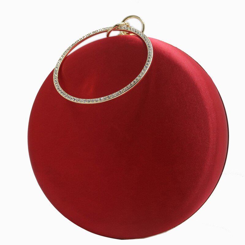 Royal Nightingales Ronde Vorm Harde Box Clutch Zijde Satijn Party Party Purse Evening Clutch Tassen Heldere Paars Rood Groen: Red