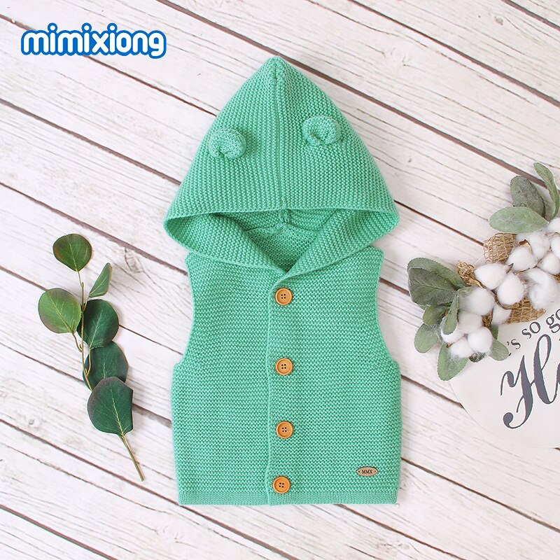 Chalecos de punto para bebés y chalecos de para niños suéteres chaleco con capucha ropa infantil: Green / 6-12M
