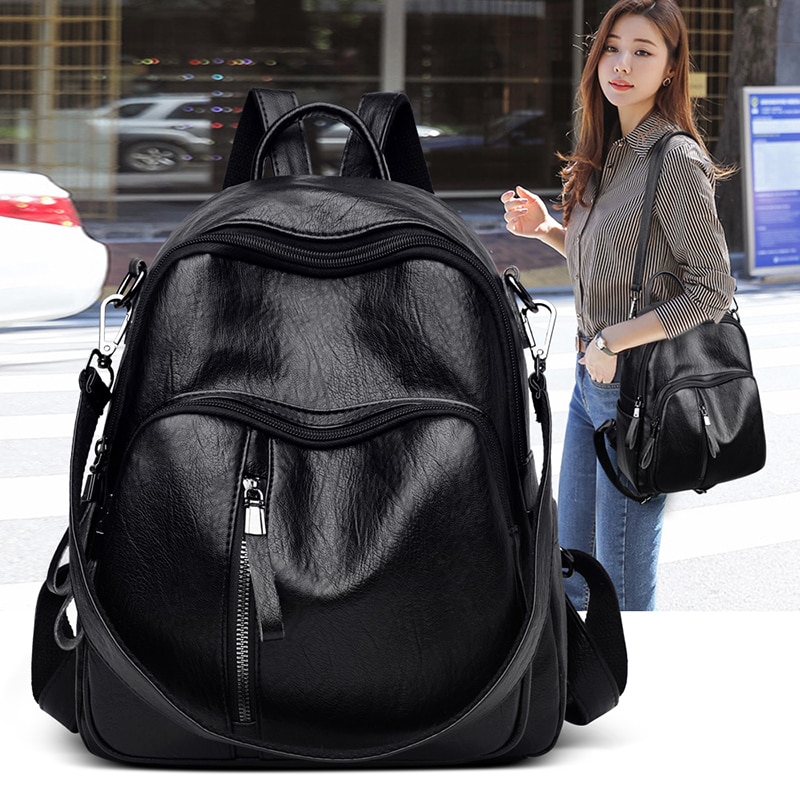 Backpack For Women Leather Bagpack Big Capacity Ladies Leisure Pack Black Ladies School Bag Pack