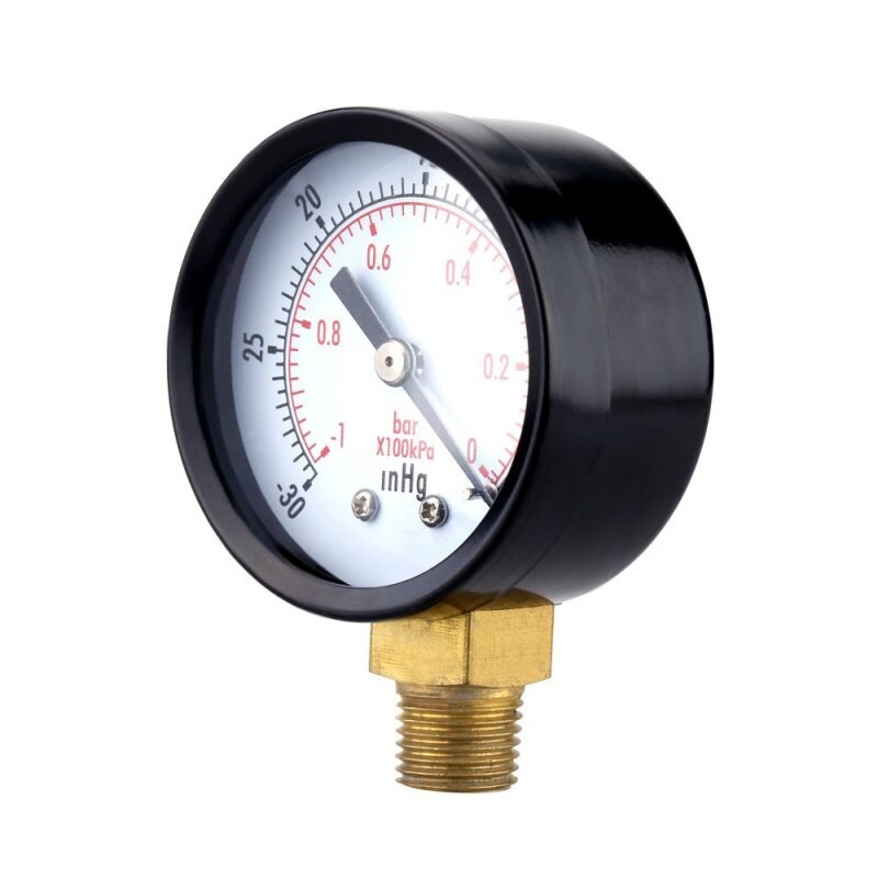 Pressure Gauge - 0 ~ -30inHg 0 ~ -1 bar Mini Dial Air Pressure Gauge Barometer meters Vacuum gauge dual scale dial Black